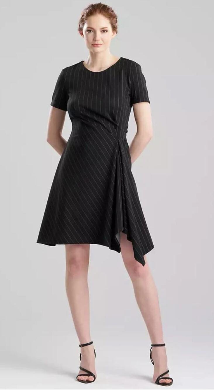 Natori Womens Short Sleeve Pinstripe Knit Dress Black White Size 10 New